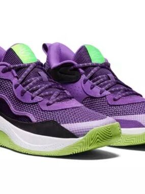 Under Armour Curry 3Z 24 BIG Kids Purple and Neon Green Basketball Sneakers
